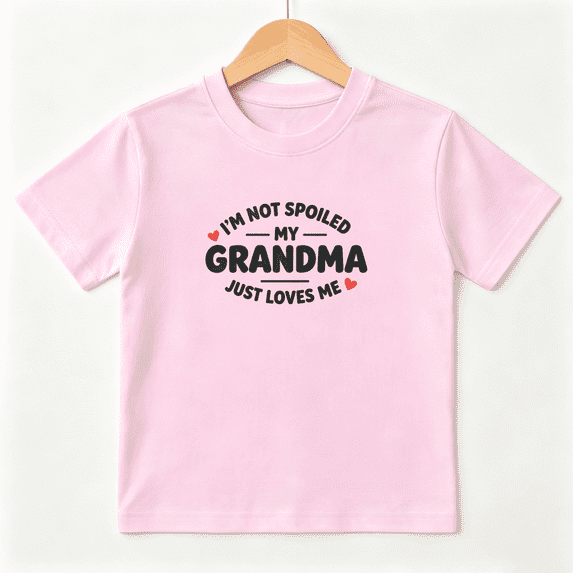 My Grandma Loves Me Girls Graphic Tee, Cute Slogan Family 100% Cotton Kids Short Sleeve T-Shirt