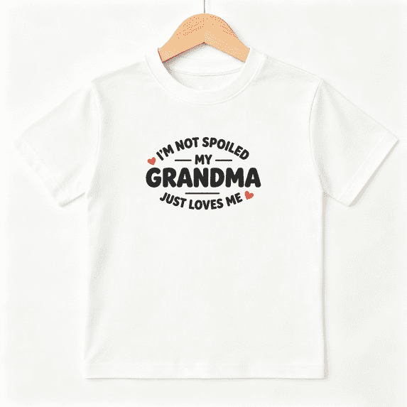 My Grandma Loves Me Girls Graphic Tee, Cute Slogan Family 100% Cotton Kids Short Sleeve T-Shirt