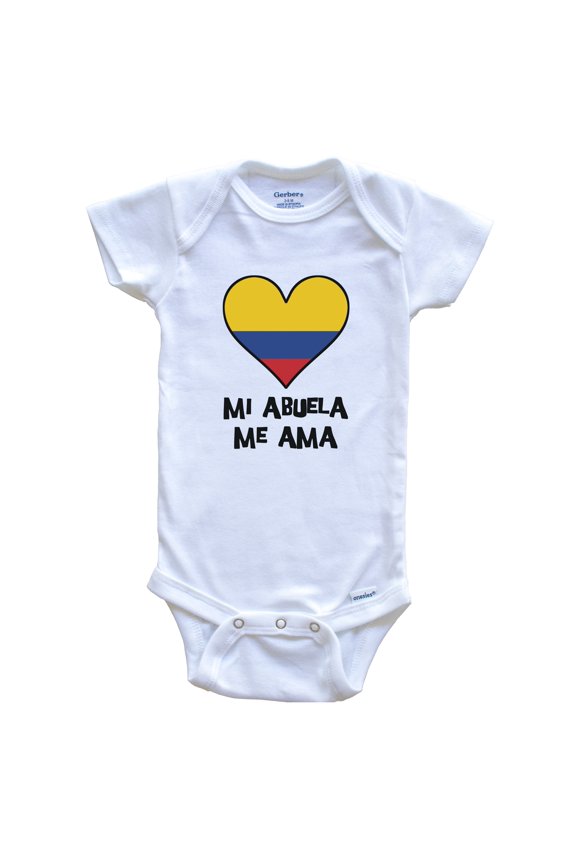 My Grandma Loves Me Spanish Language Colombia Flag Heart Baby Bodysuit - Mi abuela me ama, 0-3 Months White