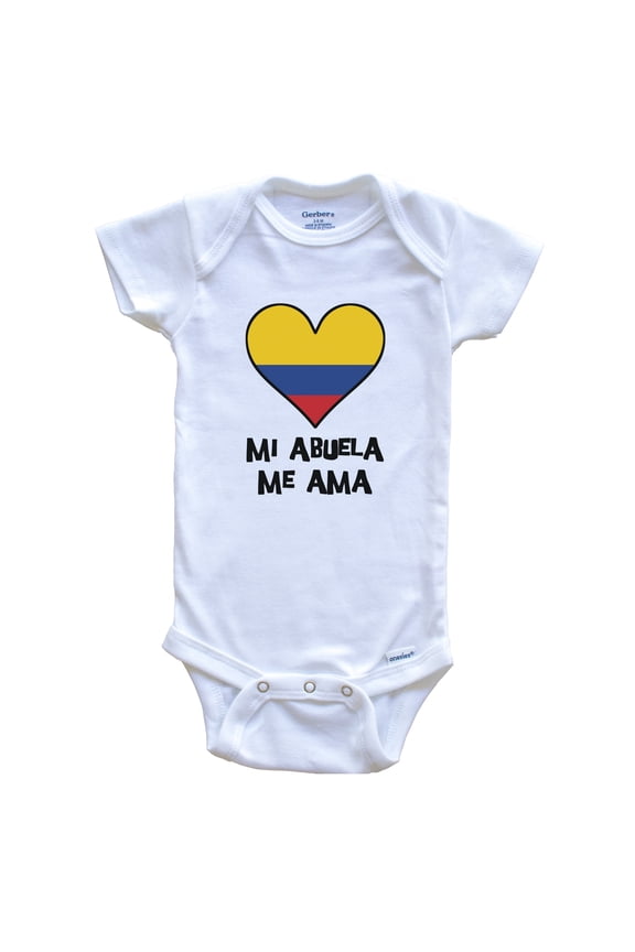 My Grandma Loves Me Spanish Language Colombia Flag Heart Baby Bodysuit - Mi abuela me ama, 3-6 Months White