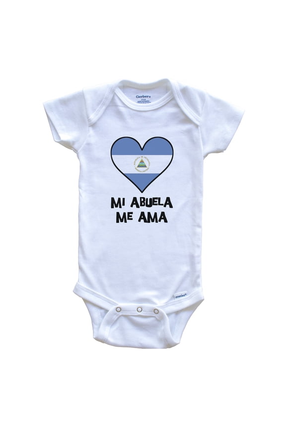 My Grandma Loves Me Spanish Language Nicaragua Flag Heart Baby Bodysuit - Mi abuela me ama, 0-3 Months White