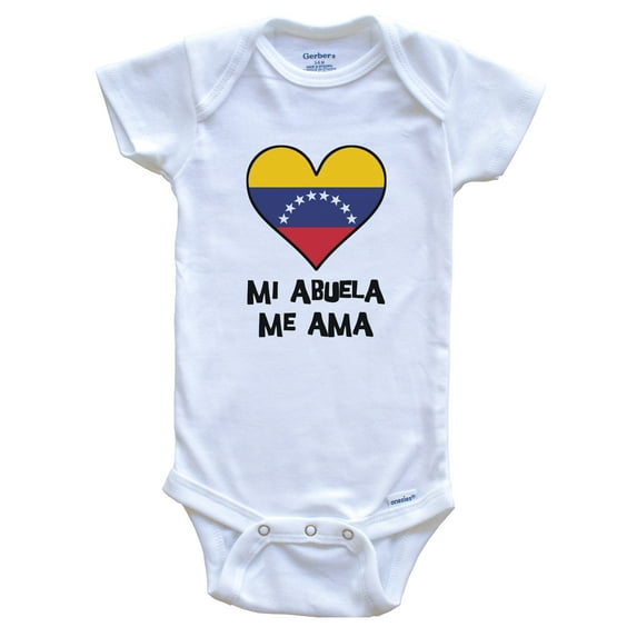 My Grandma Loves Me Spanish Language Venezuela Flag Heart Baby Bodysuit - Mi abuela me ama, 0-3 Months White
