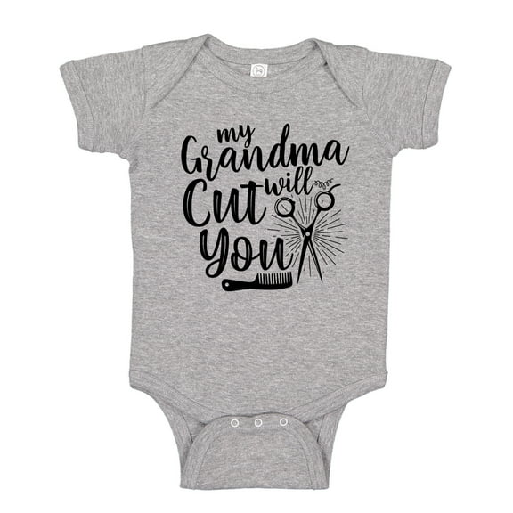 My Grandma Will Cut You Baby Bodysuit One Piece NB Athletic Heather
