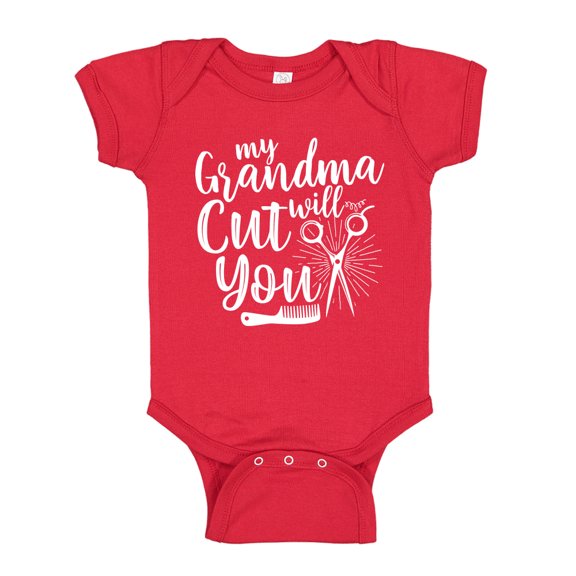 My Grandma Will Cut You Baby Bodysuit One Piece NB Red