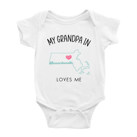 My Grandpa In Massachusetts Loves Me Baby Clothing For Boy Girl Bodysuits 18-24 Months