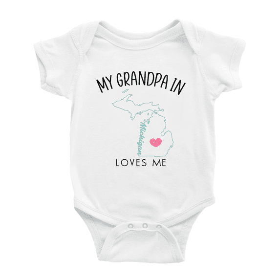 My Grandpa In Michigan Loves Me Baby Clothing For Boy Girl Bodysuits 0-3 Months