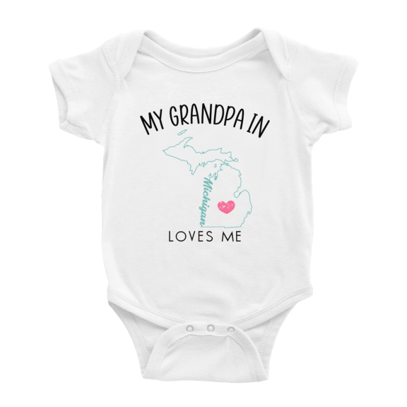 My Grandpa In Michigan Loves Me Baby Clothing For Boy Girl Bodysuits 6-12 Months