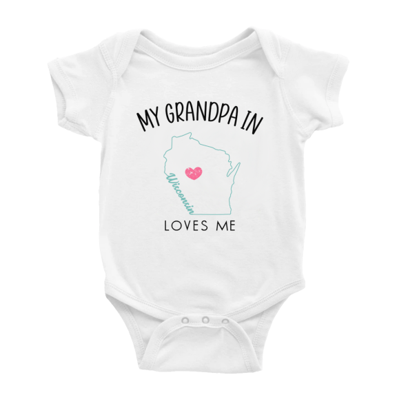 My Grandpa In Wisconsin Loves Me Baby Clothing For Boy Girl Bodysuits 0-3 Months