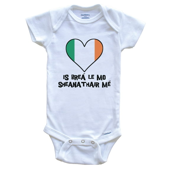 My Grandpa Loves Me Irish Language Ireland Flag Heart Baby Bodysuit - Is breá le mo sheanathair mé, 0-3 Months White