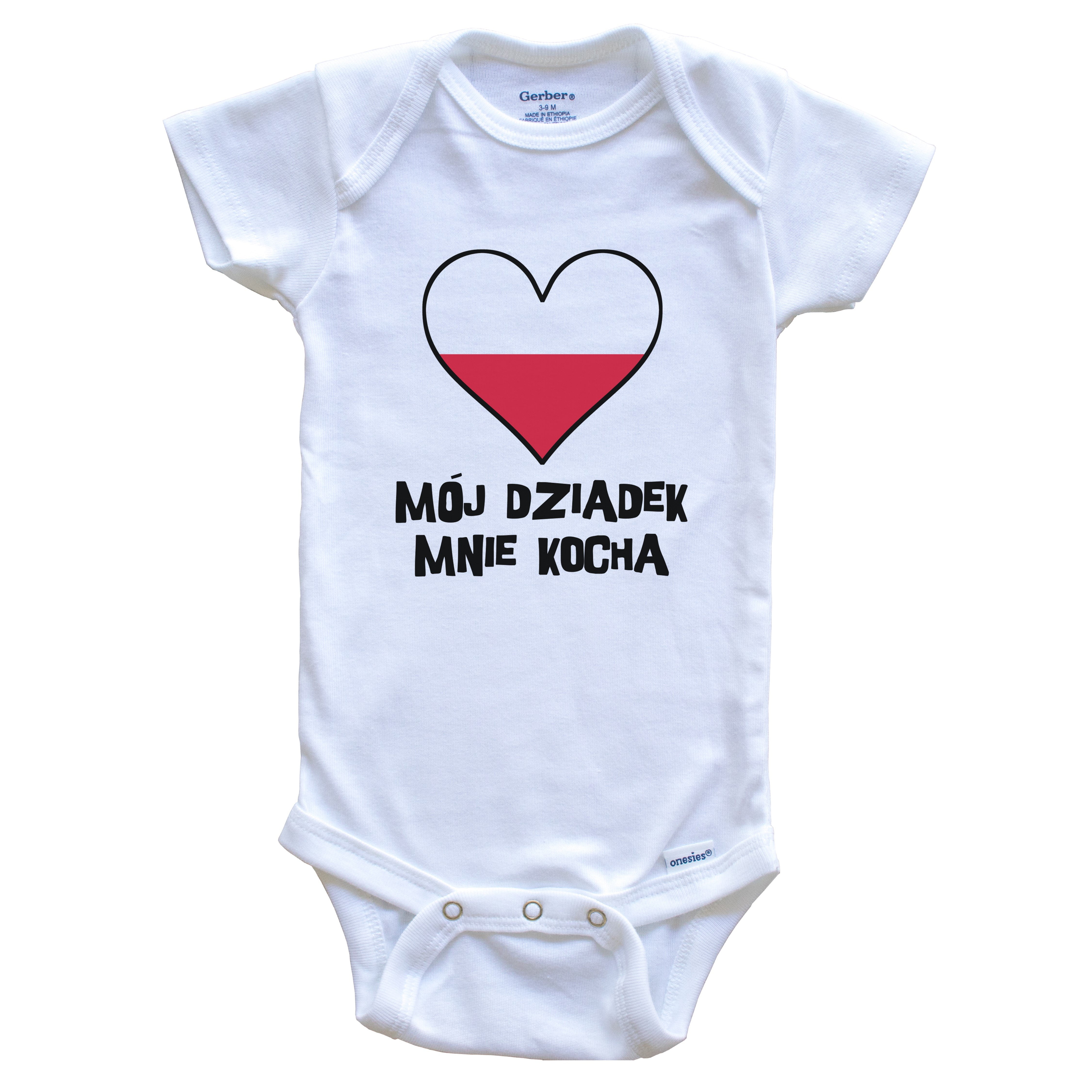 My Grandpa Loves Me Polish Language Poland Flag Heart Baby Bodysuit - Mój  dziadek mnie kocha, 0-3 Months White 