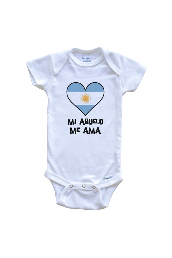 My Grandpa Loves Me Spanish Language Argentina Flag Heart Baby Bodysuit - Mi abuelo me ama, 0-3 Months White