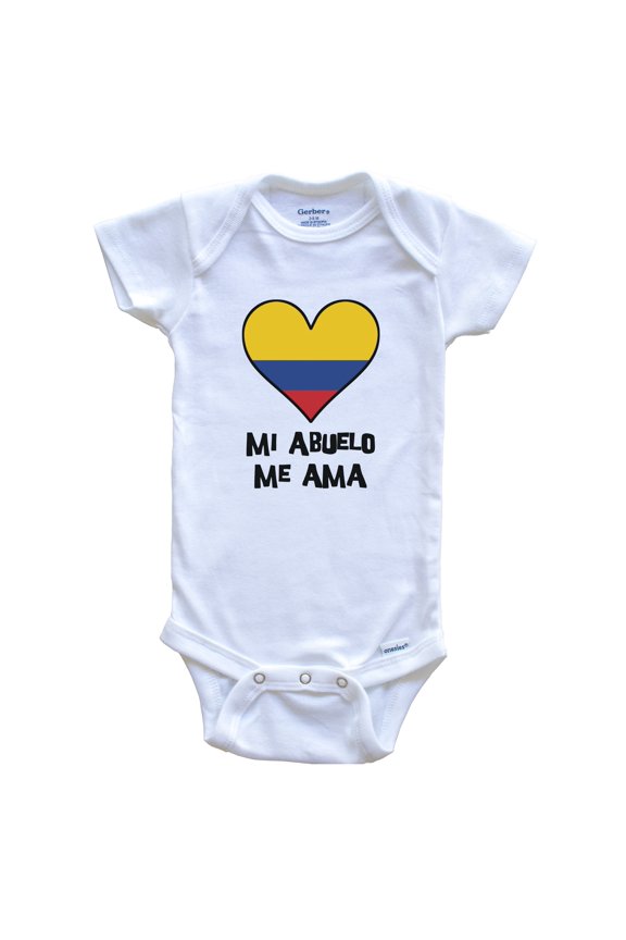My Grandpa Loves Me Spanish Language Colombia Flag Heart Baby Bodysuit - Mi abuelo me ama, 3-6 Months White
