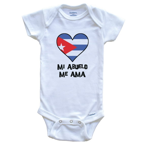 My Grandpa Loves Me Spanish Language Cuba Flag Heart Baby Bodysuit - Mi abuelo me ama, 0-3 Months White