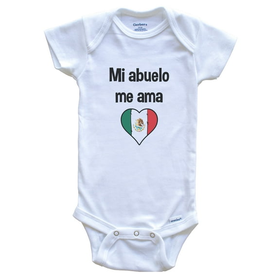 My Grandpa Loves Me Spanish Language Mexico Heart Flag Baby Bodysuit, 0-3 months white
