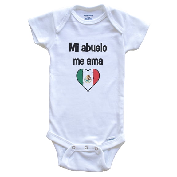 My Grandpa Loves Me Spanish Language Mexico Heart Flag Baby Bodysuit, 3-6 months white
