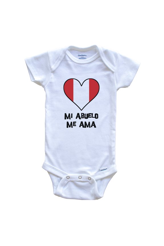 My Grandpa Loves Me Spanish Language Peru Flag Heart Baby Bodysuit - Mi abuelo me ama, 0-3 Months White