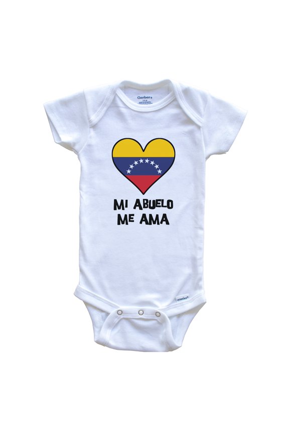 My Grandpa Loves Me Spanish Language Venezuela Flag Heart Baby Bodysuit - Mi abuelo me ama, 3-6 Months White