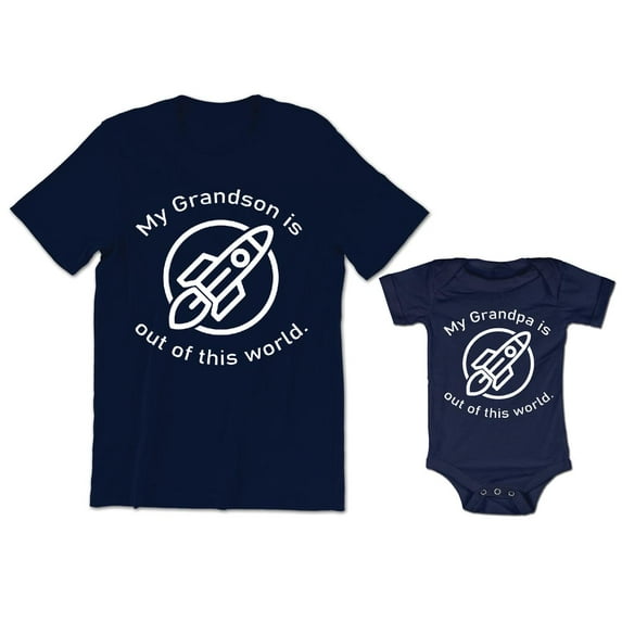 My Grandson Is Out of This World Men's T-Shirt Rocket Graphic Tee My Grandpa Is Out of This World Baby Bodysuit Kids Youth Toddler Shirt