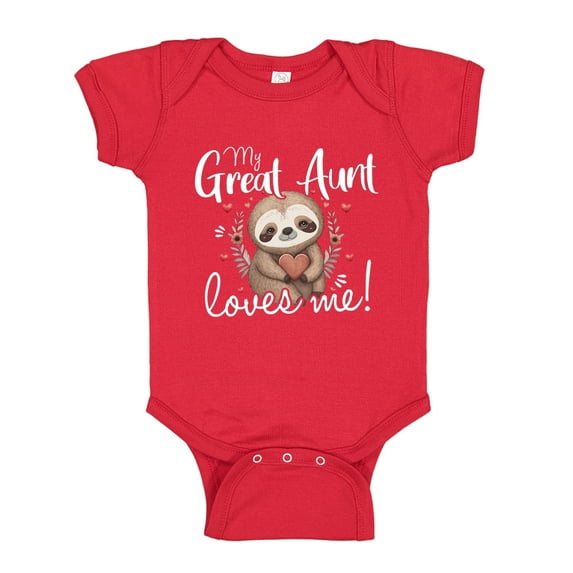 My Great Aunt Loves Me Sloth Baby Bodysuit One Piece 24 mo Red