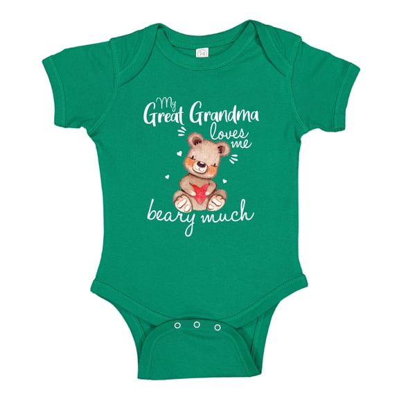 My Great Grandma Loves Me Beary Much Baby Bodysuit One Piece 6 mo Kelly Green