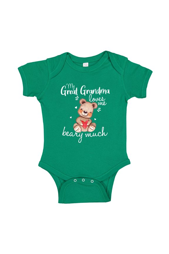 My Great Grandma Loves Me Beary Much Baby Bodysuit One Piece NB Kelly Green