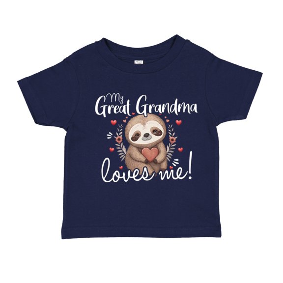 My Great Grandma Loves Me Sloth Toddler T-Shirt 3T Navy Blue