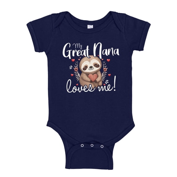 My Great Nana Loves Me Sloth Baby Bodysuit One Piece 18 mo Navy Blue