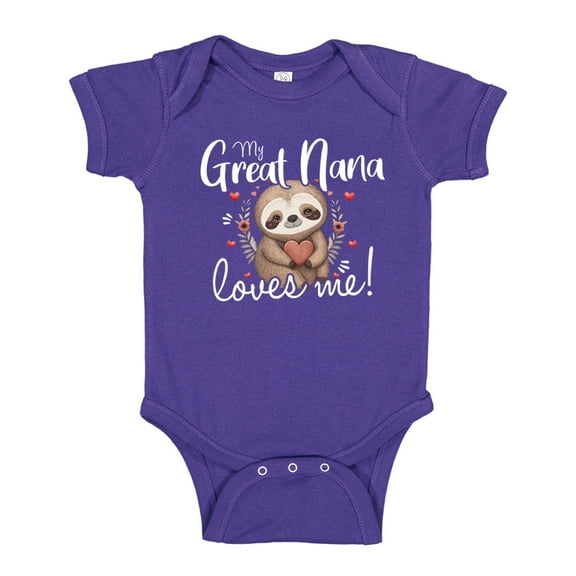My Great Nana Loves Me Sloth Baby Bodysuit One Piece 6 mo Purple