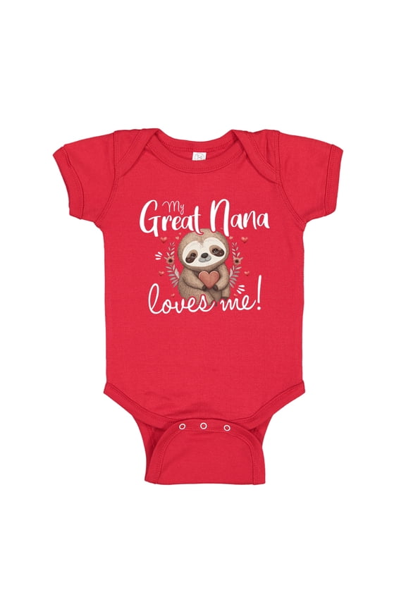 My Great Nana Loves Me Sloth Baby Bodysuit One Piece 6 mo Red