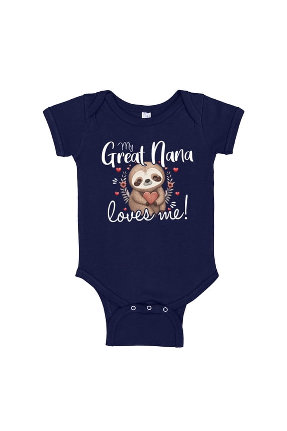 My Great Nana Loves Me Sloth Baby Bodysuit One Piece NB Navy Blue