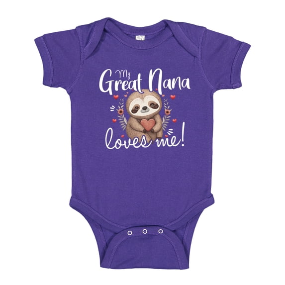 My Great Nana Loves Me Sloth Baby Bodysuit One Piece NB Purple