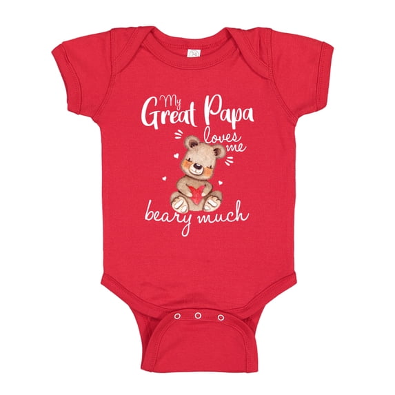 My Great Papa Loves Me Beary Much Baby Bodysuit One Piece 24 mo Red