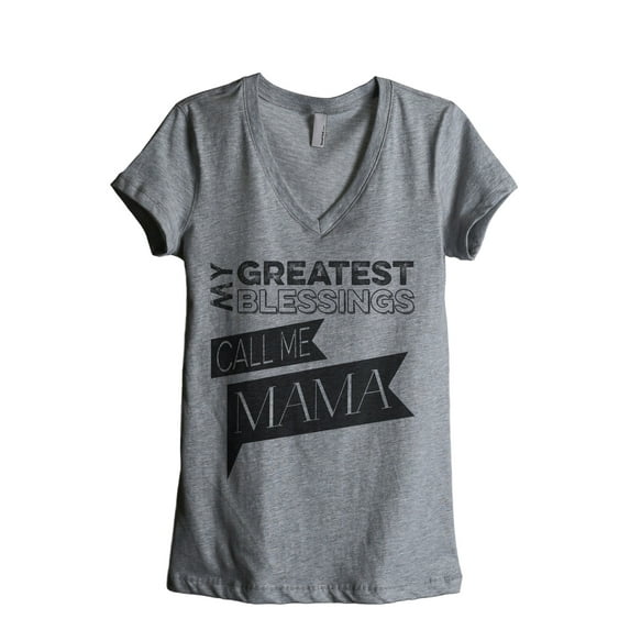 My Greatest Blessings Call Me Mama Women's Fashion Relaxed V-Neck T-Shirt Tee Heather Grey 2X-Large
