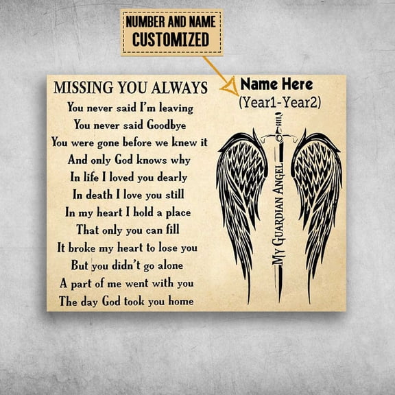 My Guardian Angel, Missing You Always, You Never Said, I'm Leaving Customized Personalized NAME 11 x 17 Inch Poster