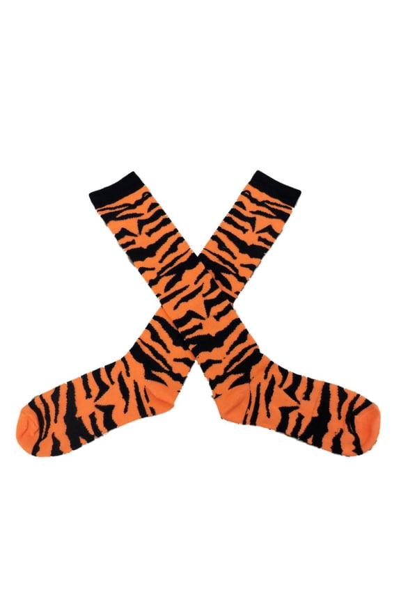 Womens Long Black & Orange Tiger Striped Knee Socks
