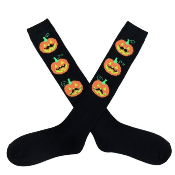 My Halloween Womens Long Black Pumpkins with Mustaches Knee Socks