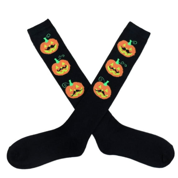 My Halloween Womens Long Black Pumpkins with Mustaches Knee Socks