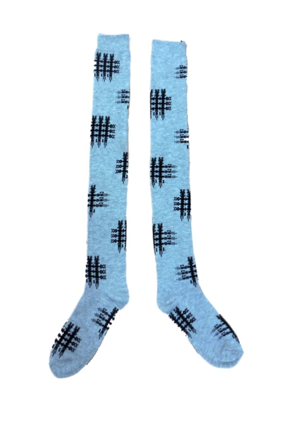 Womens Long Gray & Black Patterned Over the Knee Socks