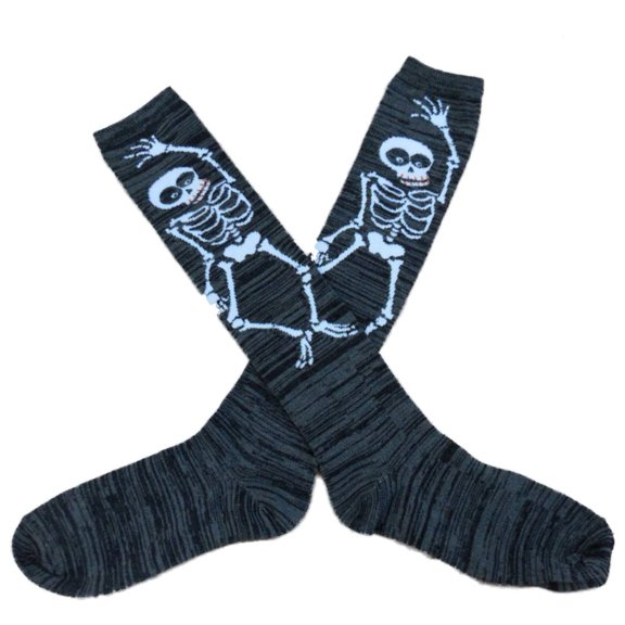 My Halloween Womens Long Gray Skeleton Print Knee Socks