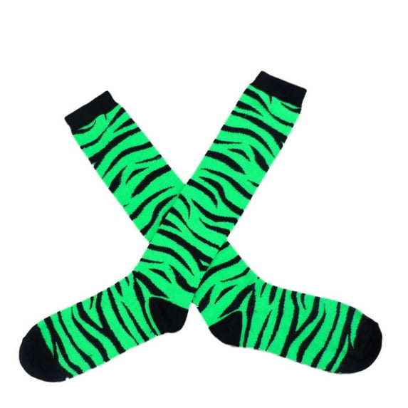 My Halloween Womens Long Neon Green & Black Zebra Print Knee Socks