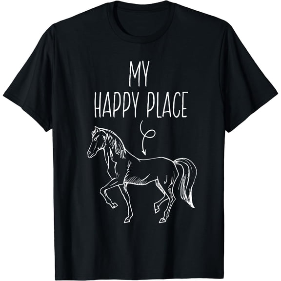 My Happy Place Horse Lover Gifts Horseback Riding Equestrian T-Shirt Black Small