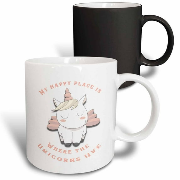3drose, My Happy Place Is Where the Unicorns Live, 11oz Magic Transforming Mug