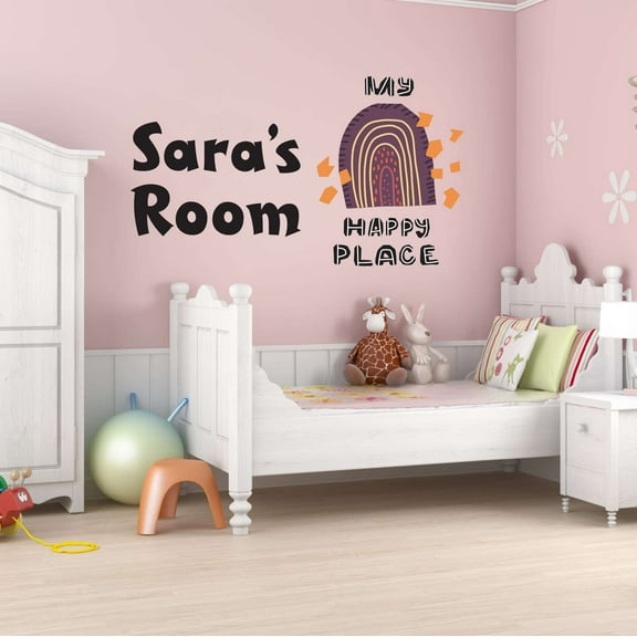 My Happy Place Personalized Name Zoo Africa Zebra Lion Safari Jungle Endangered Species Hippo Alligator Giraffe Tiger Wilderness Holiday Gift Ideas Bedroom Wall Decal Sticker - Size: 40 In X 24 In