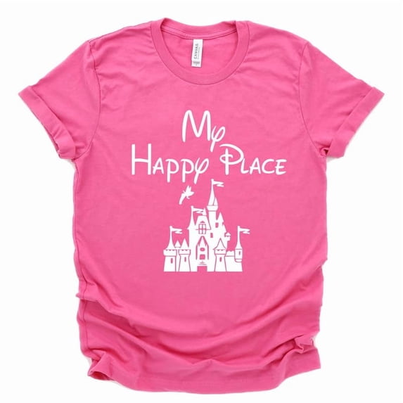 My Happy Place Shirt, Orlando Theme Park Shirt, Mickey T-Shirt, Unisex Casual Short Sleeve (DkPink-2X-Large)