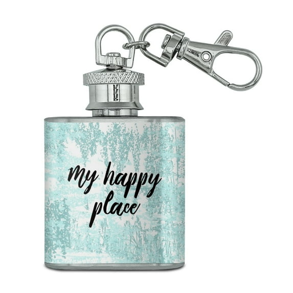 My Happy Place Stainless Steel 1oz Mini Flask Key Chain