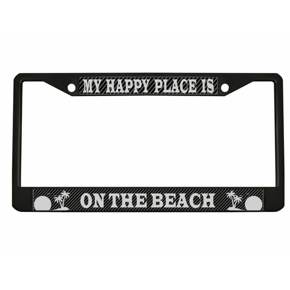My Happy Place is on The Beach Style Metal License Plate Frame/Car Accessories Car Tag Holder Cover Carbon (Black/Carbon/Silver)