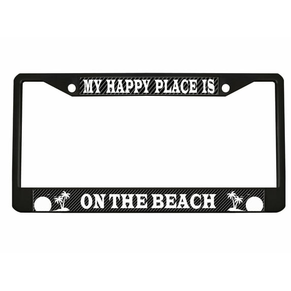 My Happy Place is on The Beach Style Metal License Plate Frame/Car Accessories Car Tag Holder Cover Carbon (Black/Carbon/White)