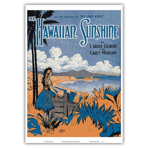 My Hawaiian Sunshine - Lyrics by L.Wolfe Gilbert and Carey Morgan - Vintage Hawaiian Sheet Music by Starmer c.1916 - Master Art Print 10in x 14in