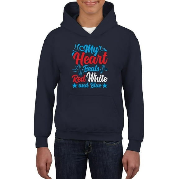 My Heart Beats Red White Blue Hoodie Juniors -Image by Shutterstock,  Medium