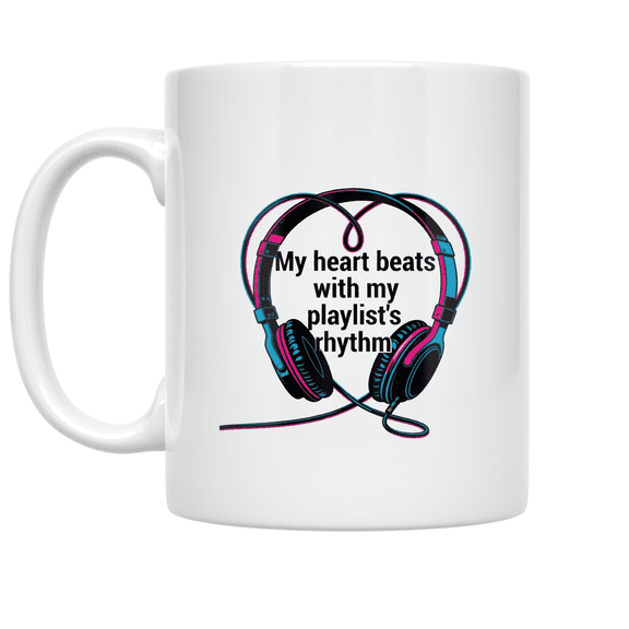 My Heart Beats with My Playlist's Rhythm - Music Enthusiast - 11 oz Ceramic Coffee Mug